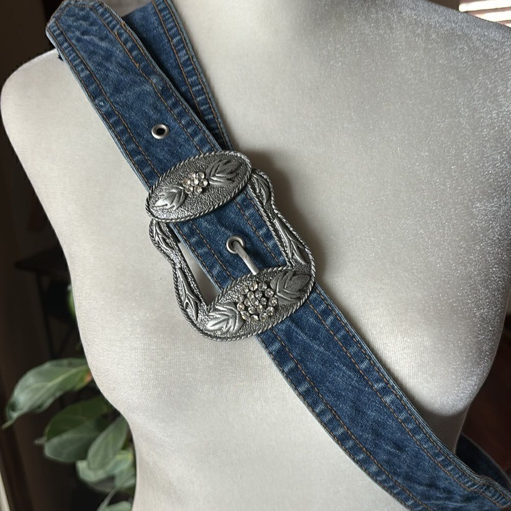 Denim & Rhinestone Buckle Belt - M - Picture 2 of 7
